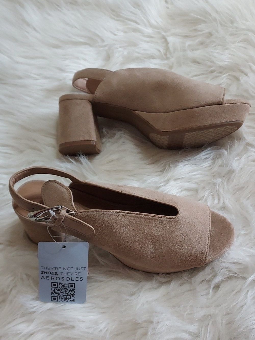 AEROSOLES Cici Tan Retro Slingback Peep Toe Platform Heel Sandals Sz-8
